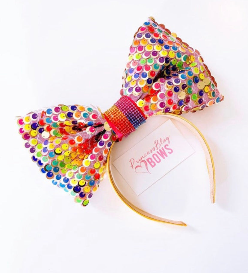 Rainbow sequin bow